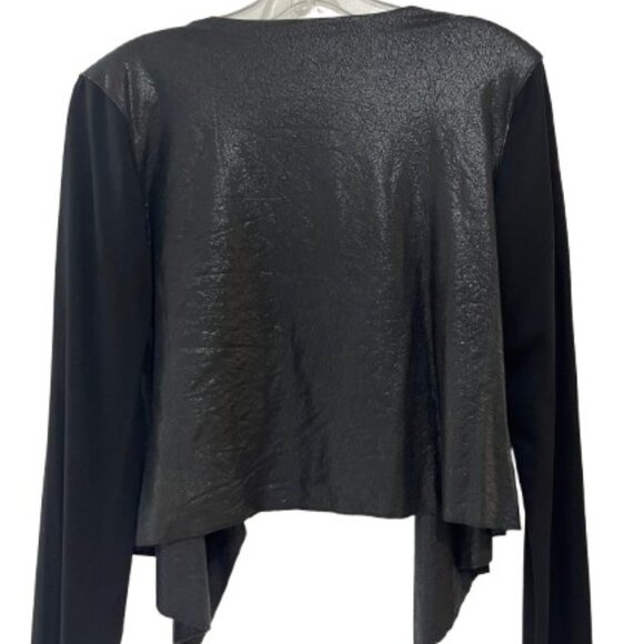 Beulah Black Faux/Vegan Leather Open Drape Front Jacket Blazer - LNC - Picture 4 of 7